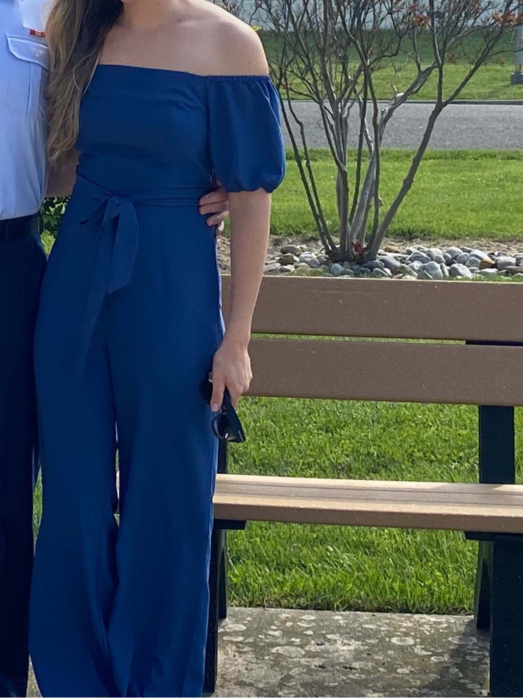 Lilly Pulitzer Off-Shoulder Navy Blue Jumpsuit With Tie Waist